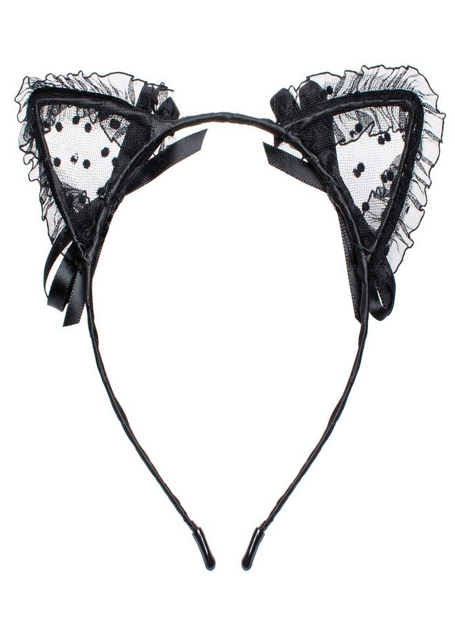 Elibelle Sweet Lace Cat Ears Masquerade Party Cosplay Fashion Headband for Women Girls(black) - Image 2